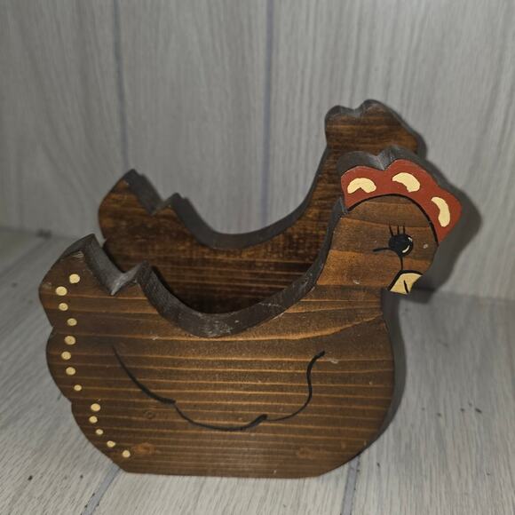 Vtg Wood Chicken Hen Napkin Holder Hand Painted Ajustable Farmhouse Country - Picture 1 of 6